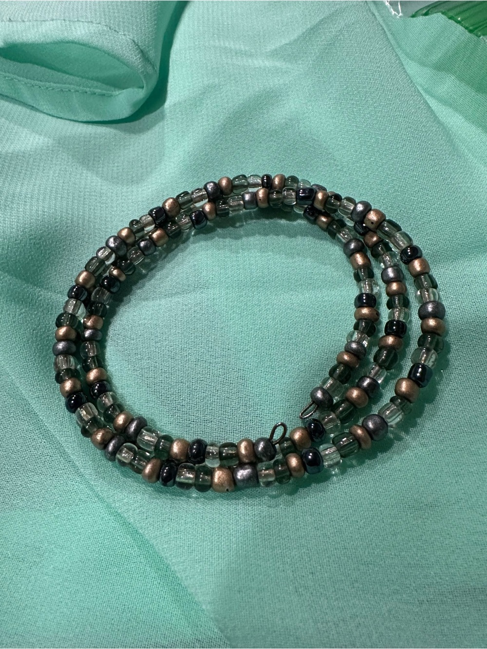 Green and Metallic Multi-Strand Beaded Wrap Bracelet